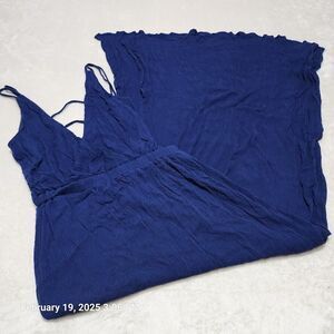Lulus Lost In Paradise Size Med Blue Strappy Back Maxi Dress Party Elastic Waist